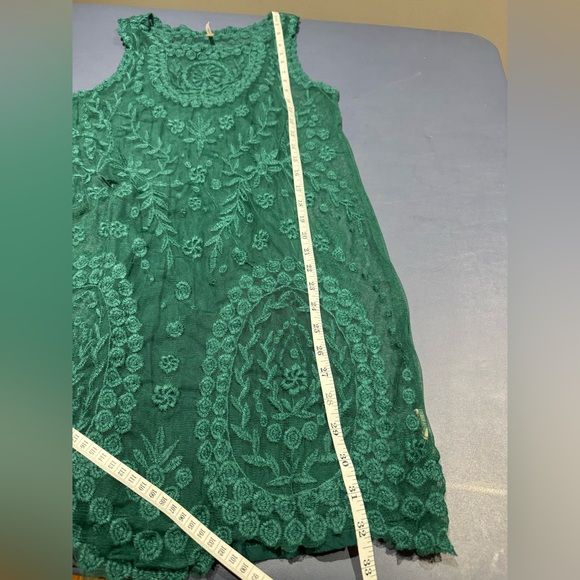 Free People Embroidered Net Shift Dress Rare Green Sheer Boho Tunic Mini Size M - Picture 8 of 8